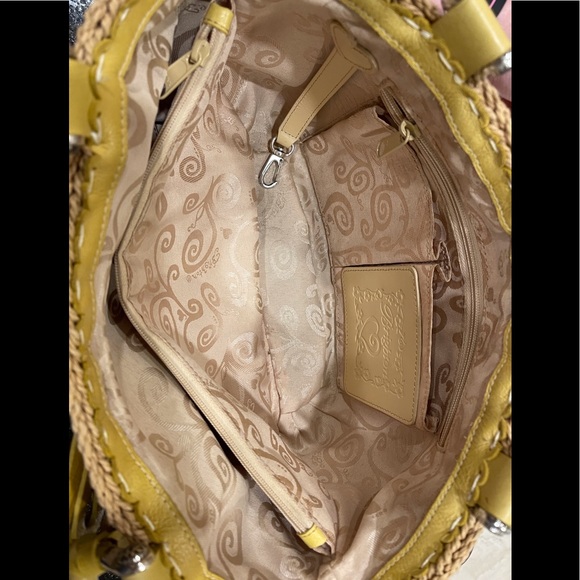 BRIGHTON YELLOW LEATHER BUTTERFLY ON THICK JUTE SHOULDER BAG PURSE - Picture 13 of 16